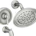 Moen Halle Spot Resist Brushed Nickel Tub and Shower Trim Kit Featuring Showerhead, Lever Handle, and Tub Spout with Posi-Temp Valve Included, 82970SRN