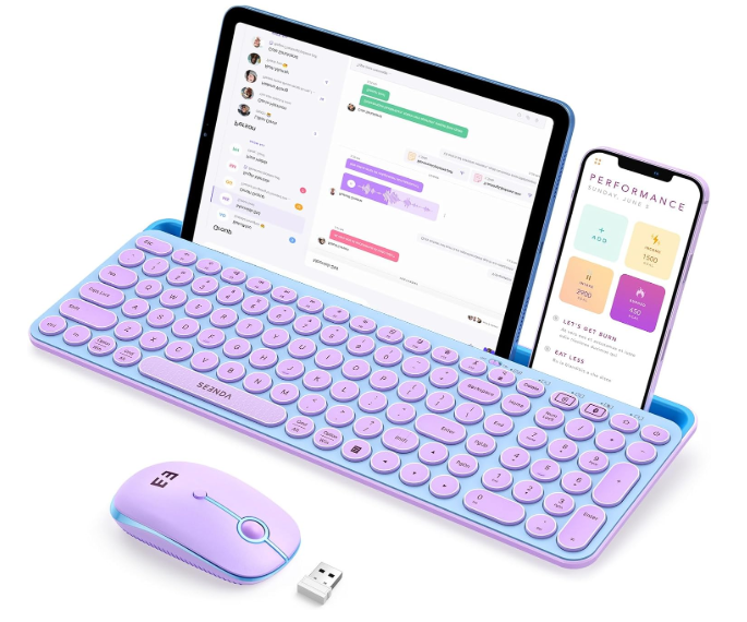 seenda Bluetooth Keyboard and Mouse for iPad, CTU301 Wireless MultiDevice Connection Bluetooth+2.4G Keyboard Mouse Combo with Tablet Holder for iPad/Macbook/Windows, iOS/Andriod/Phone, Blue & Purple