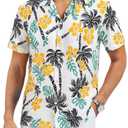 ASTRYON Hawaiian Shirt for Men Short Sleeve Floral Palm Button Down Tropical Vacation Beach Shirt (US, Alpha, Medium, Regular, Regular, White and Yellow and Blue) (M)