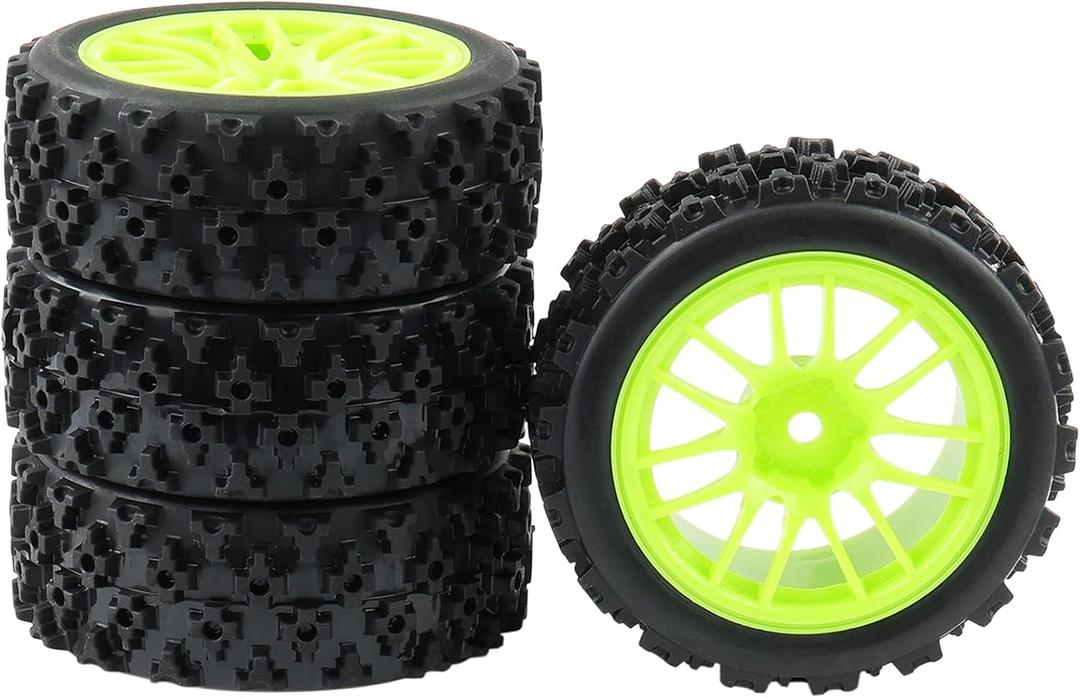 4 X Green RC 1:10 Scale On-Road Tires Wheel Rims Hex 12MM Crossing Rubber