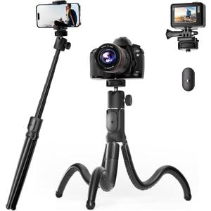 UBeesize Extendable Phone Tripod, Flexible Tripods with Remote, 3 in 1 Selfie Stick with Gopro Mount, iPhone Stand for Recording, Volgging, Live Streaming Fit for Cell Phones, Canon Sony Cameras