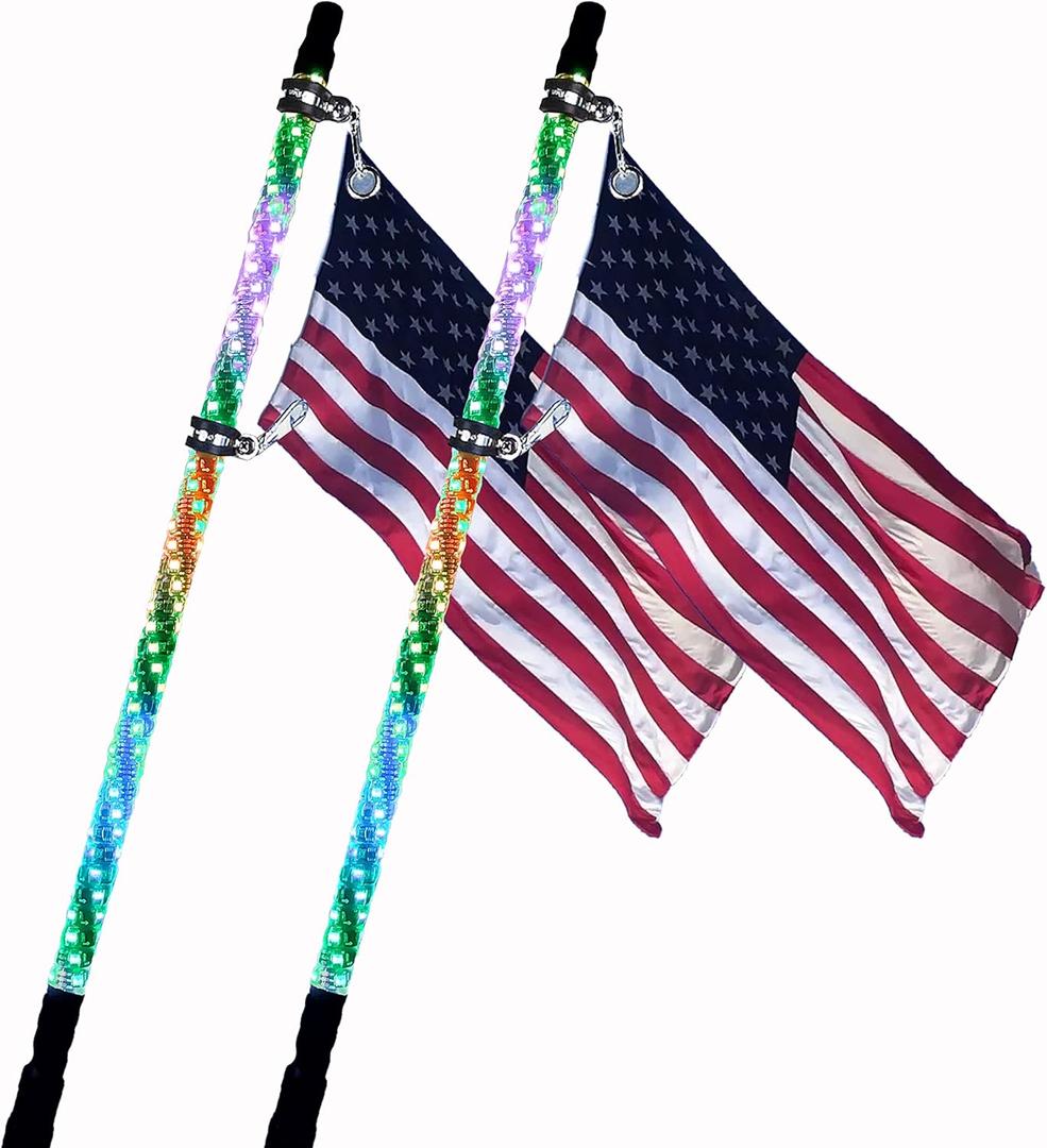 S7 2-pcs Whip Lights, LED Whip Light with App & Remote Control, Spiral RGB Chasing Lighted Antenna Whips,Whip Light for UTV ATV RZR SXS Can-Am Dune Buggy Offroad Truck (3ft)