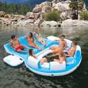 Intex 56299EP 145 x 125 x 20 Inch Splash N Chill Inflatable Lake and Pool Relaxation Island Lounger Seat for up to 7 Adults, Blue and White, 16.25 x 21 x 11.75"