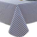 Pioggia Vinyl Tablecloth with Flannel Backed Waterproof Oil-Proof PVC Table Cloth Stain-Resistant Wipeable Easy Care Table Cover for Indoor and Outdoor (Blue Stripe, 60 x 102 Inch Rectangle)