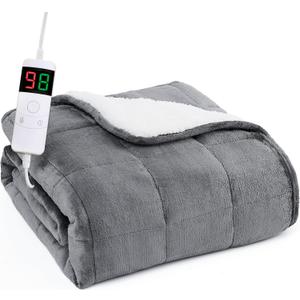 L'AGRATY Heated Weighted Blanket for Adults - 62"x84" 20lbs Electric Throw Fast Heating Heavy Blanket 1/2/4/6/8 Hour Auto Off 10 Heat Levels Over-Heat Protection Soft Flannel Sherpa