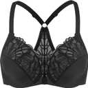 MELENECA Women's Front Closure Plus Size Underwire Racerback Bra (Black) 46F