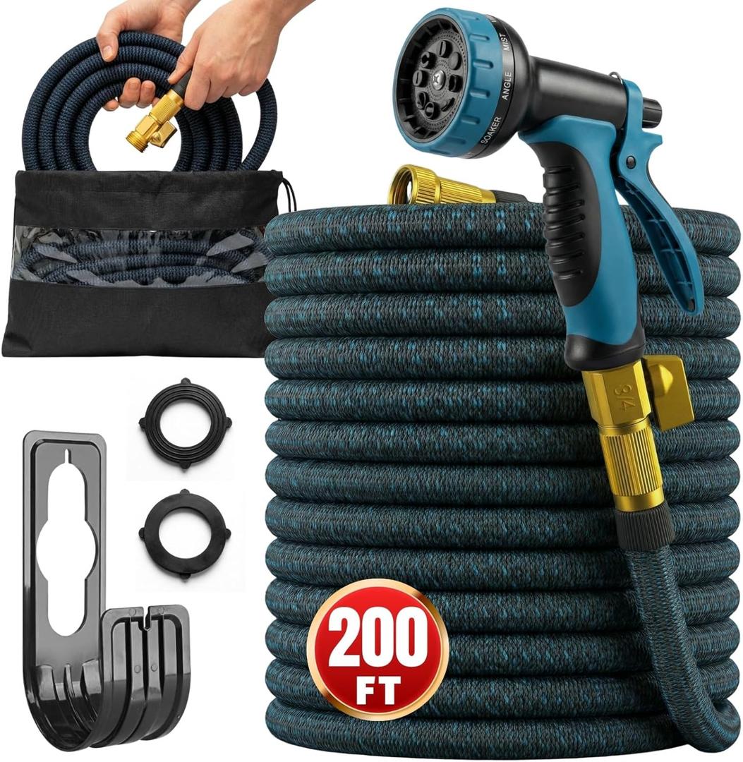 200 ft Garden Hose,2026 New Improved Lightweight All-Weather Water Hoses, Ultra Durable and Flexible Garden Hose with 10-Function Spray Nozzle, Leak-Free Connections Garden Hose for Yard, Lawn, Outdoor, Blue 