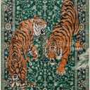 Moynesa Tiger 3x5 Washable Rug, Boho Area Rugs for Entryway, Green Non Slip Small Rug for Bedroom, Ultra Thin Botanical Soft Accent Carpet for Kitchen Entry Laundry Room