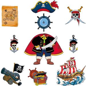 10Pcs Pirate Theme Cruise Door Magnet Stickers,for Refrigerators,Cars,Garage Door Etc DIY Pirate Captain Birthday Party Decorative Supplies