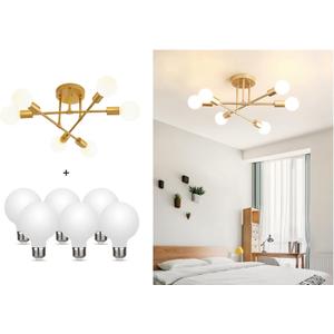 Modern Sputnik Chandelier, 6-Light Ceiling Light, LED Light Bulbs Included for Bedroom,Dining Room,Kitchen,Office (Gold)