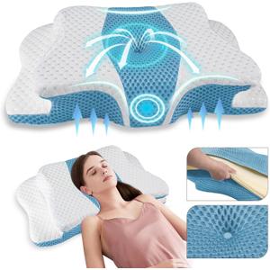 Pain Relief Cervical Pillow for Neck Support, Adjustable Ergonomic Pillow Cozy Sleeping, Odorless Orthopedic Memory Foam Pillows, Contour Bed Pillow for Side Back Stomach Sleeper (Queen Size-24.8''Lx14.96''Wx5.78''H, Dark Blue)