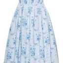 Scarlet Darkness Women's Cottagecore Dress Puff Sleeve Square Neck Flowy Smocked Maxi Dress L