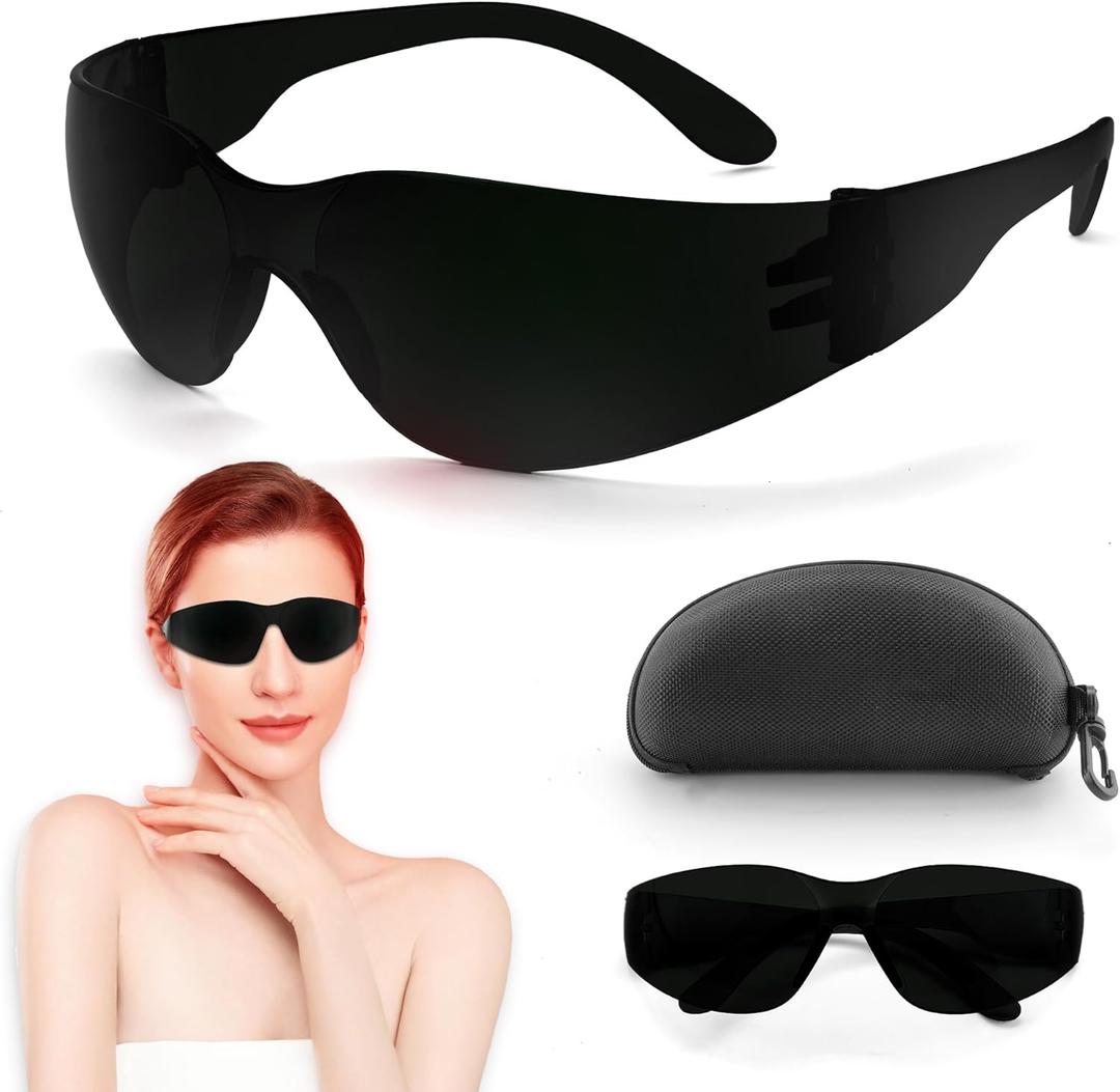 Red Light Therapy Glasses, Eyes Protection for Tanning Goggles,IPL Glasses 600-900nm Laser Cosmetology Operator Eye Protection with Case (Black)