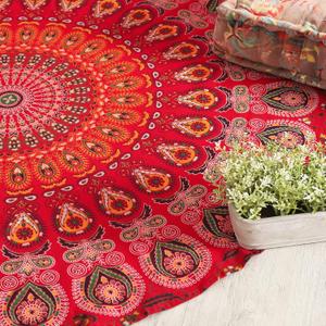Popular Handicrafts Round Tapestry Wall Hanging Ombre Hippie Mandala Bohemian Hippy Intricate Indian Tapestries Tablecloth 50 Inches (127cm) Red Yellow (50L" x 50W")