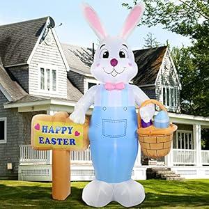 2025 New 8FT Long Easter Inflatable Banner Outdoor Decorations with, Build-in LED Lights Holiday Blow Up Yard Decoration, for Easter Holiday Party, Outdoor,Garden, Yard Lawn Dcor