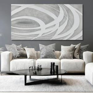 MLART99 Large Abstract Gray White Canvas Wall Art Modern Neutral Line Print Poster for Bedroom Living Room Office Aesthetic Home Decoration 29x58 Inch