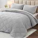 MUXHOMO 7 Pieces California King Comforter Set, Reversible Bed in a Bag Cal King Size, All Season Bedding Set with Comforter, Flat Sheet, Fitted Sheet, Pillowcases & Shams, Light Grey & Beige