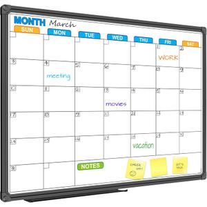 JILoffice Dry Erase Calendar Whiteboard - Magnetic White Board Calendar Monthly 24 X 18 Inch, Black Aluminium Frame Wall Mounted Board for Office Home and School
