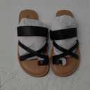Luoika Women's Wide Width Flat Sandals, Flip Flop Slides Sandal Casual Strapy Sandal Slip on Summer Beach Shoes for Women. (7 X-Wide, Black 705)