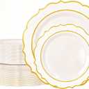 120 PCS White Plastic Plates, Disposable Party Plates with Gold Rim, Heavy Duty 60 Dinner and 60 Dessert Fancy Plate for Party and Wedding