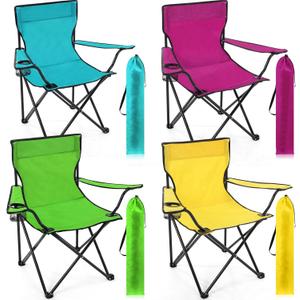 4 Pcs Folding Camping Chairs with Cupholder and Carry Bag Regular Size Portable Lightweight Lawn Chair with Mesh Side Pocket for Fishing Hiking Picnic Beach Outdoor Party (Stylish)
