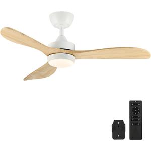 VONLUCE 42 Inch Ceiling Fan with Lights, Wood Ceiling Fan and Remote, 6-Speeds Quiet Reversible DC Motor, 3CCT, 3 Blades Outdoor Ceiling Fan for Patios Farmhouse, White