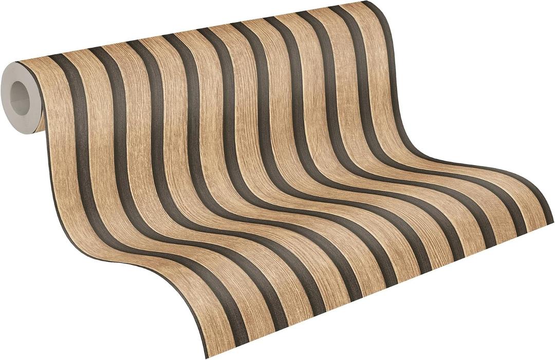 A.S. Cration Wallpaper Wood Panels - Brown, Beige - Striped Wood Wallpaper 395.99in x 20.87in Made in Germany - 391091
