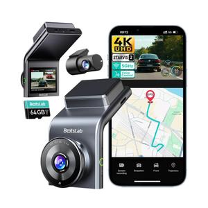 BOTSLAB 4K Dash Cam Front and Rear, STARVIS 2 Sensor, Voice Control, 64GB Card Included, 5GHz WiFi Dashcam Front and Rear Camera, Built in GPS, WDR Night Vision, 170°Wide Angle, 24H Parking Mode