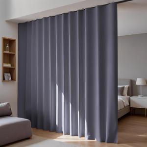 Room Divider Blackout Curtains Flexible Sliding Tracks Sets Ceiling Mounted Rod Window Curtain Privacy Separation for Bedroom Living Rooms,1 Panel Grey Drape and Black Track Set-W108xH72 in