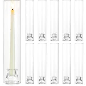 Hurricane Taper Candle Holders Glass: 10 Pcs Hurricane Candlestick Holder Bulk Tapered Candlestick Holders with 12" Tall Cylinder Chimney Glass Candle Holder for Wedding Table Decoration Party (Clear)