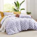 Houseri White and Violet Duvet Cover Queen Plaid Checkerboard Bedding Set - Elegant Light Pink Grid Buffalo Checkered Comforter Cover (Full/Queen (90 in x 90 in duvet cover), 1- Plaid)