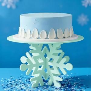 Lallisa 12" Snowflake Frozen Cake Stand Light Green 3D Snowflake PVC Cake Decorations with Engraved Snow Themed Holder Dessert Stand Centerpieces for Frozen Winter Birthday Party Supplies