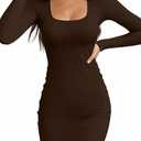 Valiamcep Womens Summer Dresses Square Neck Short Sleeve Ribbed Knit Slim Fitted Basic Bodycon Mini Pencil Dress S, Brown