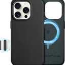 SHIELDON Case for iPhone 16 Pro 6.3", [Camera Button Updated], Compatible with MagSafe, Genuine Leather Magnetic Wireless Charging, Slim Fit, Metal Button, Shock-Absorbent Protective Case - Black