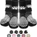 PUPTECK Anti Slip Dog Socks 2 Pairs with Double Grippers for Hardwood Floors, Shoes for Hot/Cold Pavement, Boots & Paws Protectors to Prevent Licking, Traction Booties for Senior Small Large Dogs, Small