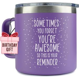 Birthday Gifts for Women Friendship - Sometimes You Forget Your Awesome Gifts Purple Coffee Mug for Her 14oz Inspirational Unique Graduation Gift Ideas 2025 Thank You Gift for Teachers Appreciation
