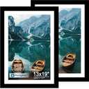Hongkee 13x19 Picture Frame Set of 2, Black Wood Style - Display Posters 11 x 17 with Mat or 13x19 without Mat, Wall Mounting Horizontal and Vertical