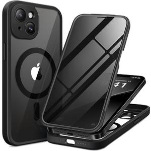 BERFY for iPhone 14 Case, Compatible with MagSafe, Built-in Privacy Screen Protector and Camera Protection, Anti-Spy Full Body Shockproof Clear Phone Case for 14 6.1", Black