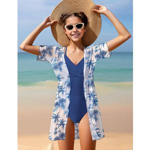 Dearnow Girls Swimsuits Size 14-16 One Piece Control Front Cross Ruched Tie Back Blue Solid Color Adjustable Straps Bathing Suit Swimwear with Drawstring Cover Up Dearnow Girls Swimsuits Size 14-16 One Piece Control Front Cross Ruched Tie Back Blue Solid Color Adjustable Straps Bathing Suit Swimwear with Drawstring Cover Up