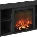 Furinno Jensen Fireplace TV Stand, NO Heat Decorative Electric Fireplace TV Stand for TV up to 55 Inch, with Open Storage, for Living Room, Americano
