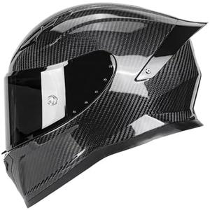 Carbon Fiber Full Face Motorcycle Helmets with Spoiler Sport Touring Street Motorcycle Helmet - Bluetooth Ready Speaker Pockets, L