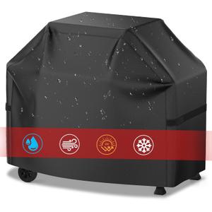 Grill Cover, 58 inch BBQ Gas Grill Cover for Outdoor Grill, Waterproof, Anti-UV, Rip-Proof, Fade Resistant Material, Barbecue Cover with Hook-and-Loop Straps & Adjustable Hem Drawstring, Black