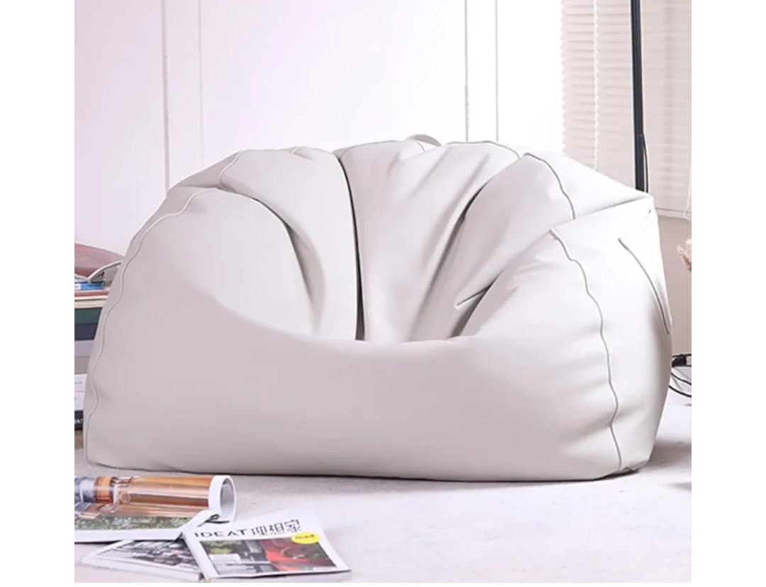 Bean Bag Sofa Cover(Only Cover) Faux Leather Home Leisure Single Couch Bean Kids Adults Beanbag Chair Lazy Armchair Couch Floor Seating Living Room Furniture(White,One seat)