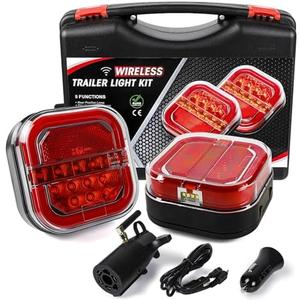 WUSHIXAN Wireless Trailer Lights, 2 Mounting Options Magnetic Trailer Light Rechargeable Towing Light Kit, 12V/24V Portable LED Tow Lights Kit for Trucks, Boat, RV