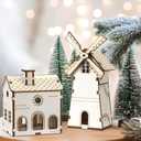 Hiboom 12 Pcs DIY Christmas Village Sets Wood Peaked Roof Houses Christmas Mini Wooden House Gift for Winter Xmas Party Decorations