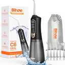 Bitvae C6 Water Dental Flosser Teeth Pick, Cordless Flosser for Travel with 6 Jet Tips, 3 Modes 5 intensities, IPX7 Waterproof Portable & Rechargeable Oral Irrigator Cleaner, Black (300ml)