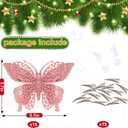 15 PCS Glitter Christmas Tree Butterfly Ornaments, Hollow Butterfly Christmas Decorations with Clips, Artificial Butterfly Ornaments Decoration for Christmas Tree, DIY Xmas Wreath Decor - Pink
