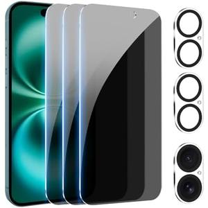 PEHAEL [3+3Pack for iPhone 16 Privacy Screen Protector with Camera Lens Protector Full Coverage Anti-Spy Tempered Glass Film 9H Hardness Easy Installation Bubble Free [6.1 inch]