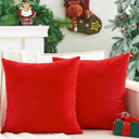 Pack of 2 Christmas Red Pillow Covers 18x18 Inch Decorative Throw Pillow Cover, Velvet Pillowcases for Couch Sofa Bed, Home Boho Decor, Modern Soft Cushion Covers