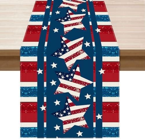 XCHI Patriotic Stripes Stars Pentagram America 4th of July Memorial Day Independence Day Table Runner Decoration for Home Kitchen Holiday Party 13x72 Inch, 2 Pack
